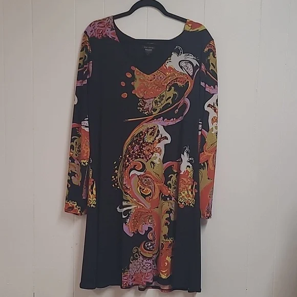 Eva Varro Stretch Artistic Design Multi Color Dress Sz XL -V Neck - Picture 11 of 11